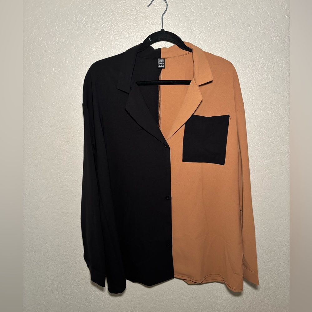 Two Tone Lapel Collar Patched Pocket Shirt - Picture 3 of 5